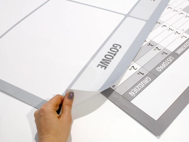 Lean Kanban tablica suchościeralna 116 - Wzór graficzny. Prostokątne pola z napisami w poziomie i pionie
