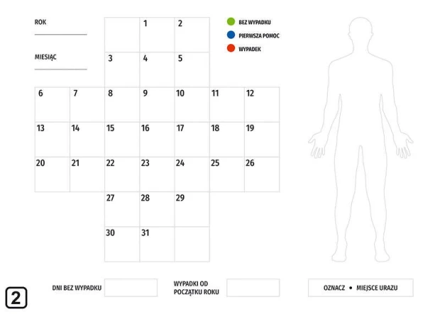 Tablica magnetyczna suchościeralna lean krzyż bezpieczeństwa 120 - Wzór graficzny. Grafika przedstawia siatkę z dniami