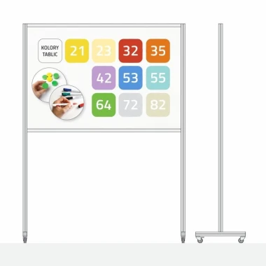 Tablica magnetyczna jezdna różne kolory - Wzór graficzny. Na białym tle widoczne są kolorowe prostokąty z numerami
