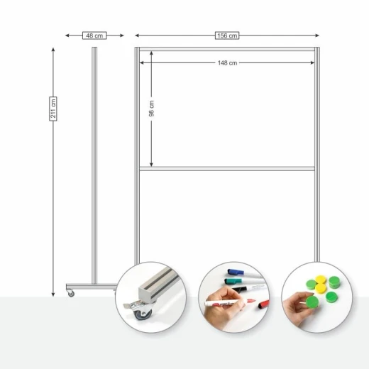 Tablica magnetyczna jezdna z nadrukiem - Wzór graficzny. Prosta forma z prostokątnymi elementami i kółkami