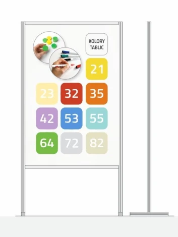 Tablica wolnostojąca magnetyczna suchościeralna parawan różne kolory - Wzór graficzny. Na białym tle znajdują się kolorowe