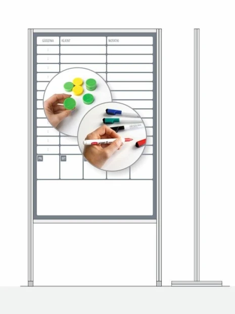 Tablica wolnostojąca magnetyczna suchościeralna parawan z nadrukiem - Wzór graficzny. Grafika przedstawia pola do pisania