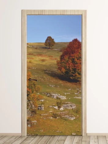 Fototapeta na drzwi jesień w górach FP 3982 - Aranżacja w pokoju. Ściany w jasnych kolorach, naturalne elementy w tle