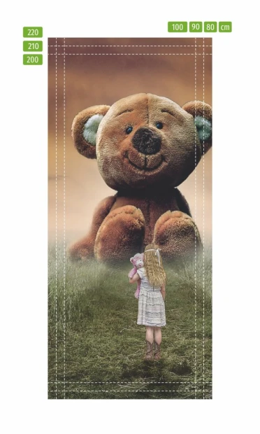 Fototapeta na drzwi dla dzieci dziewczynka z motylem FP 6021 - Wzór graficzny. Dziewczynka stoi tyłem, trzymając pluszowego