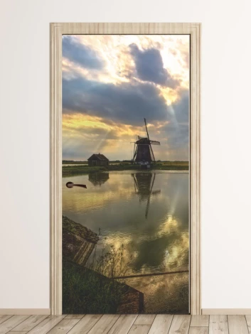 Fototapeta na drzwi jezioro i wiatrak FP 5941 - Aranżacja w nowoczesnym wnętrzu. Ściany w jasnych kolorach
