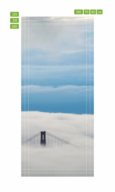 Fototapeta na drzwi most Golden Gate FP 5347 - Wzór graficzny. Most w chmurach, niebieskie niebo, delikatne białe obłoki