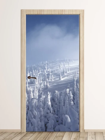Fototapeta na drzwi ośnieżone drzewa FP 4559 - Wzór graficzny. Widoczne białe drzewa w śniegu na tle nieba