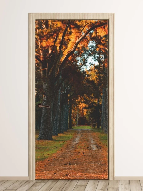 Fototapeta na drzwi parkowa aleja FP 5737 - Aranżacja w korytarzu. Ściany w jasnym kolorze, podłoga drewniana