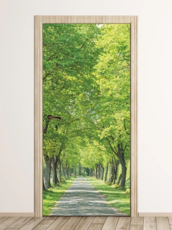 Fototapeta na drzwi parkowa aleja FP 6028 - Aranżacja w korytarzu. Jasne ściany i drewniana podłoga