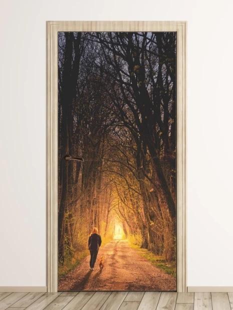 Fototapeta na drzwi spacer FP 6029 - Aranżacja w korytarzu. Ściany w jasnym kolorze, drewniana podłoga
