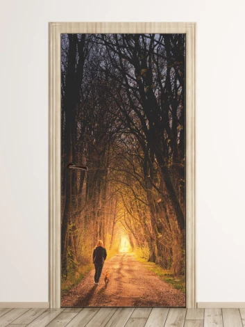 Fototapeta na drzwi spacer FP 6029 - Aranżacja w korytarzu. Ściany w jasnym kolorze, drewniana podłoga