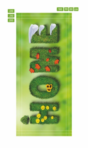 Fototapeta na drzwi home FP 6105 - Wzór graficzny. Zielone tło z napisem LOVE z trawy, kwiatów i liści