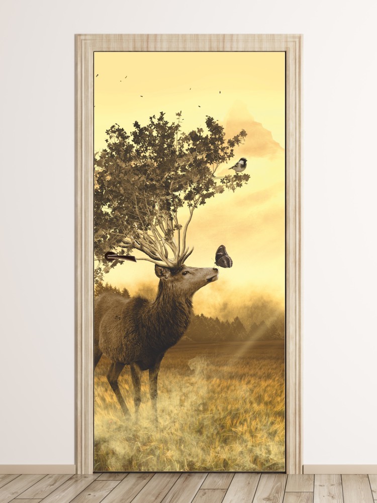 Fototapeta na drzwi jeleń z motylem FP 6093