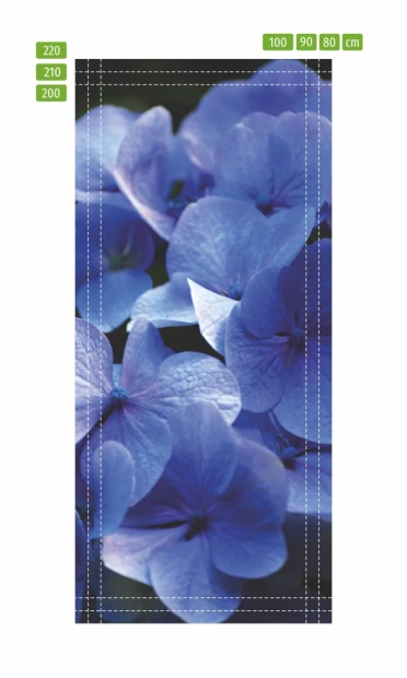 Fototapeta na drzwi kwiat P78 - Wzór graficzny. Niebieskie kwiaty o okrągłych płatkach na ciemnym tle