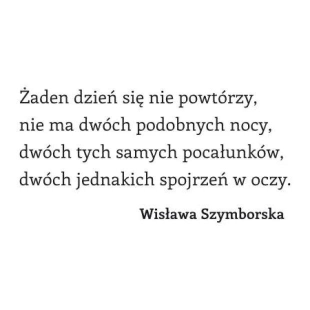 Szablon malarski z cytatem Wisławy Szymborskiej przedstawiony jako czarna wizualizacja na białym tle