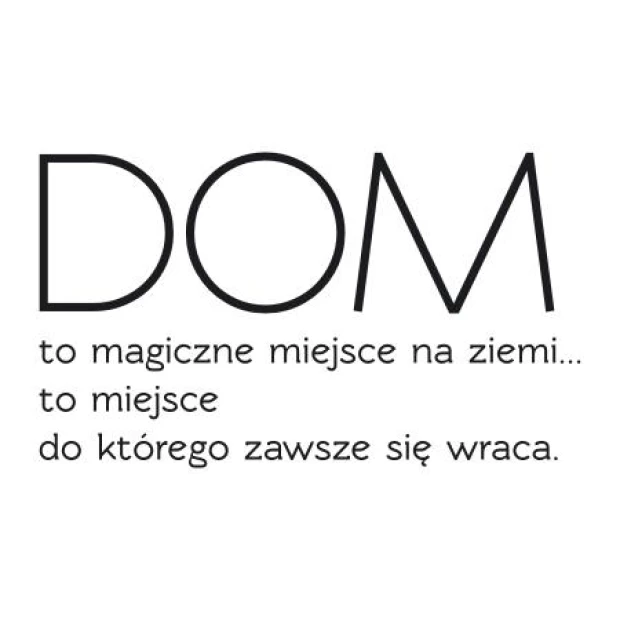 Szablon malarski z sentencją o domu przedstawiony jako czarny wzór na białym tle wizualizacji