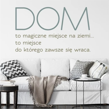 Szablon do malowania sentencja: Dom to magiczne miejscena ziemi 1943 - Aranżacja w salonie. Ściany w jasnym kolorze, sofa