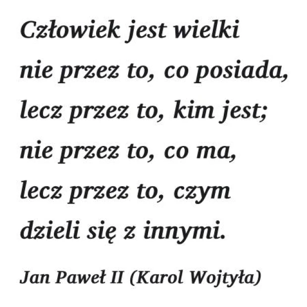 Szablon malarski z cytatem Jana Pawła II przedstawiony jako czarna wizualizacja wzoru na białym tle