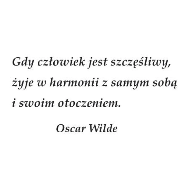 Szablon malarski z cytatem Oscara Wilde\'a przedstawiony jako czarny wzór na białym tle