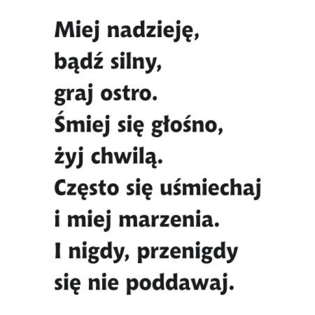 Szablon malarski cytat Miej nadzieję, bądź silny, graj ostro 1935 - Wzór graficzny. Tekst w różnych rozmiarach, wyrównany