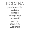 Szablon malarski rodzina, przebaczenie, radość 1944 - Wzór graficzny. Tekst w pionie, różne słowa w różnych rozmiarach
