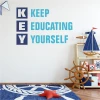 Szablon na ścianę KEY: Keep educating yourself 1953 - Aranżacja w pokoju. Ściany w jasnym kolorze, meble w stylu