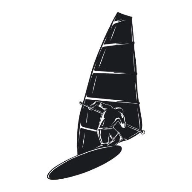 Szablon do malowania windsurfing 2041 - Wzór graficzny. Postać windsurfera na desce z dużym żaglem w kształcie prostokątów