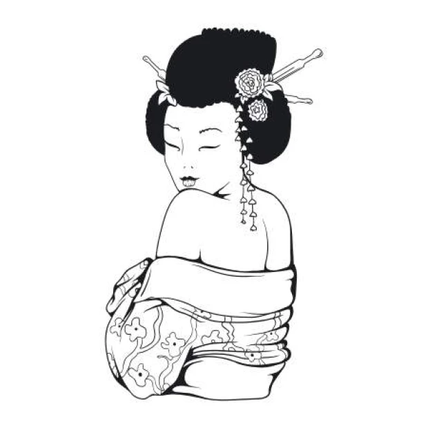 Szablon malarski kobieca sylwetka 2057 - Wzór graficzny. Sylwetka kobiety z długimi włosami, w kimono, z ozdobami