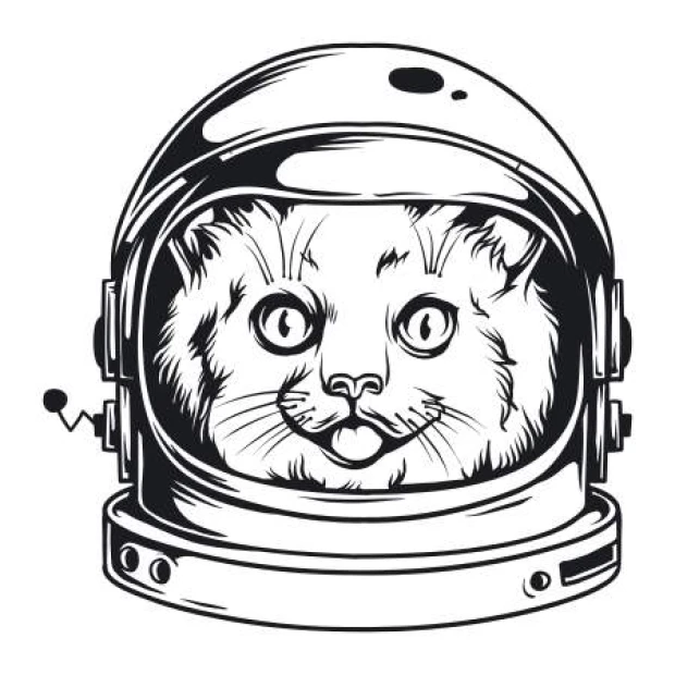 Szablon malarski kot 2086 - Wzór graficzny. Kot w hełmie astronauty z dużymi oczami i wyrazistymi detalami