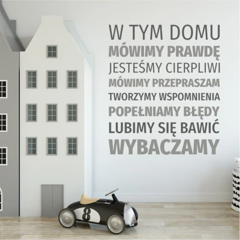 Szablon malarski sentencja: W tem domu mówimy prawdę 1941 - Aranżacja w pokoju dziecięcym. Ściany w jasnych kolorach