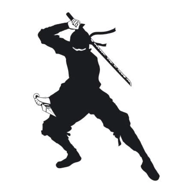 Szablon malarski z motywem wojownika ninja w przykładowej czarnej kolorystyce na białym tle