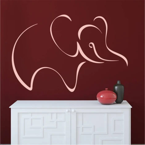 Szablon na ścianę słoń 2014 - Aranżacja w salonie. Ciemnoczerwone ściany, białe meble z geometrycznym wzorem