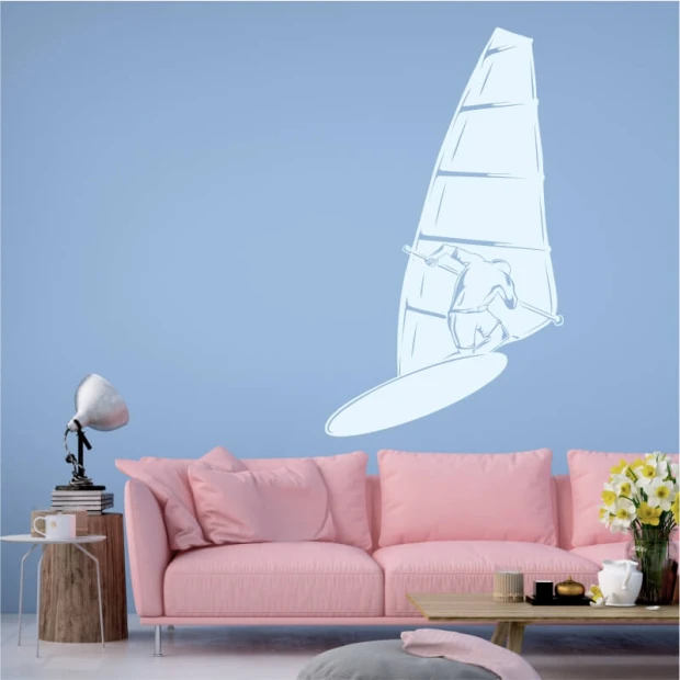 Szablon do malowania windsurfing 2041 - Aranżacja w salonie. Ściany w jasnym kolorze, meble w odcieniach różu
