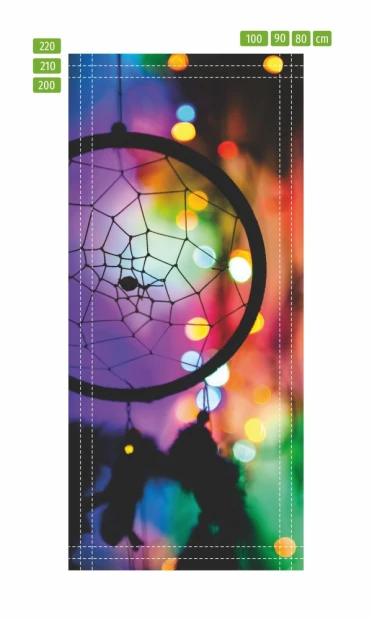 Fototapeta na drzwi dream catcher FP 6173 - Wzór graficzny. Motyw łapacza snów z kolorowymi, rozmytymi światłami w tle