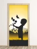 Fototapeta na drzwi dziewczynka FP 6152 - Wzór graficzny. Silhouette dziewczynki trzymającej kwiaty, motyle na tle