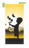 Fototapeta na drzwi dziewczynka FP 6152 - Wzór graficzny. Silhouette dziewczynki z kwiatami i motylami na tle żółtego słońca