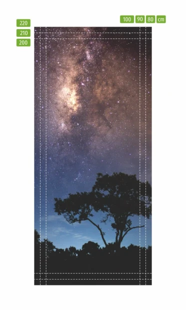Fototapeta na drzwi gwieździste niebo FP 6156 - Wzór graficzny. Grafika przedstawia nocne niebo z gwiazdami i drzewem