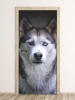 Fototapeta na drzwi pies husky FP 6192 - Wzór graficzny. Grafika przedstawia psa rasy husky z niebieskimi oczami na ciemnym
