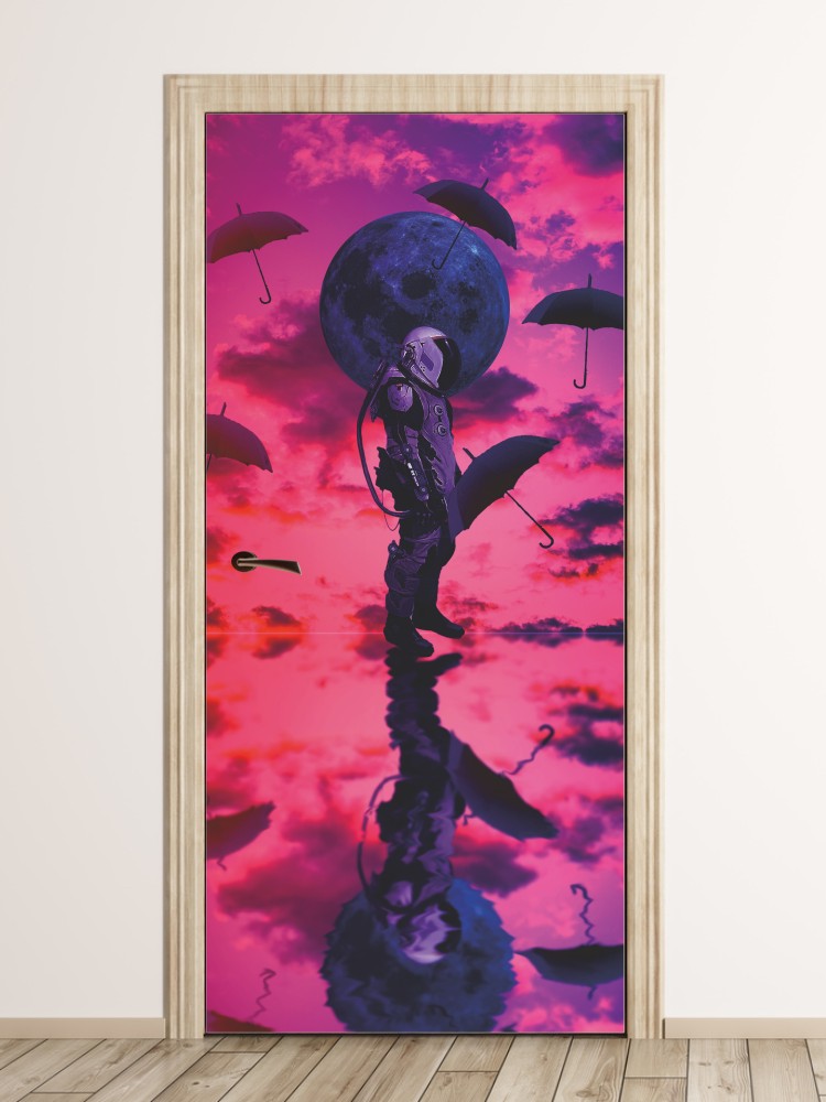 Fototapeta na drzwi kosmonauta z parasolami FP 6205