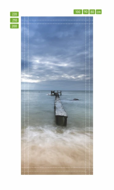 Fototapeta na drzwi molo FP 6224 - Wzór graficzny. Przedstawia molo nad wodą w szaro-niebieskich odcieniach
