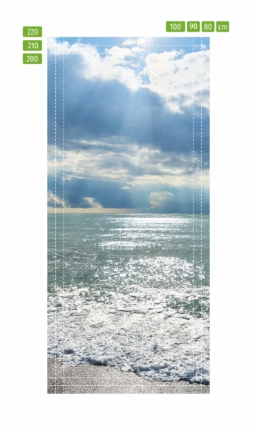 Fototapeta na drzwi ocean FP 6200 - Wzór graficzny. Przedstawia morze z falami, niebo z chmurami i promieniami słońca