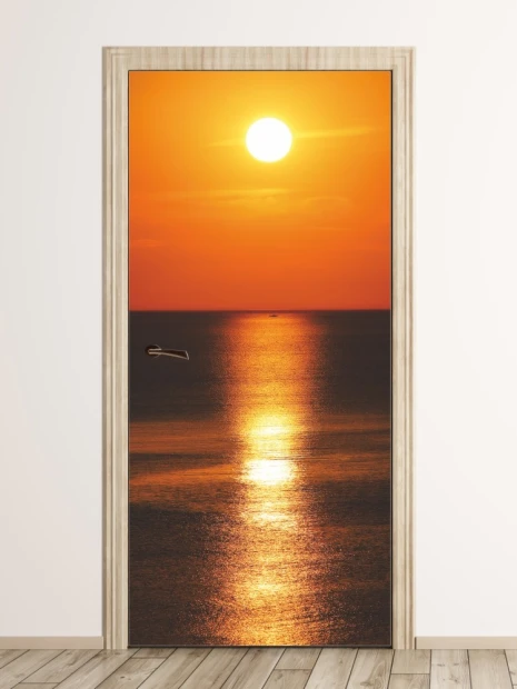 Fototapeta na drzwi zachód słońca nad oceanem FP 6225 - Wzór graficzny. Grafika przedstawia zachód słońca nad oceanem