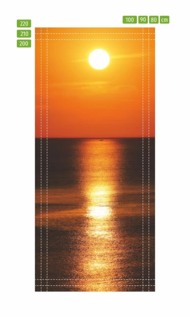 Fototapeta na drzwi zachód słońca nad oceanem FP 6225 - Wzór graficzny. Grafika przedstawia zachód słońca nad oceanem