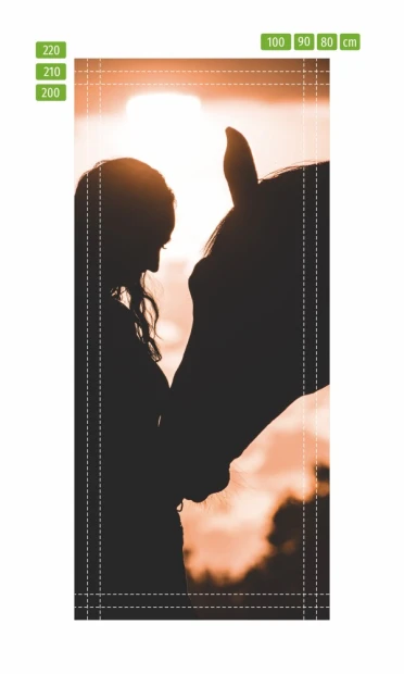 Fototapeta na drzwi sylwetki FP 6231 - Wzór graficzny. Silhouette kobiety z koniem na tle zachodzącego słońca