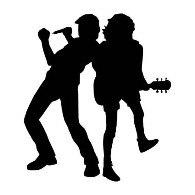 Naklejka na ścianę muzycy 2264 - Wzór graficzny. Dwie sylwetki postaci trzymających mikrofon i gitarę w dynamicznych pozach