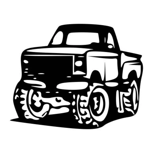 Naklejka na ścianę auto terenowe 2331 - Wzór graficzny. Czarno-biała grafika przedstawia terenowy samochód z dużymi kołami