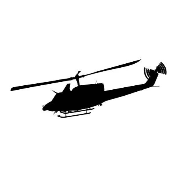 Naklejka na ścianę helikopter bojowy 2303 - Wzór graficzny. Czarny helikopter w profilu z wirnikami i detalami kadłuba