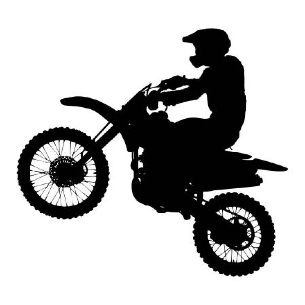 Naklejka przedstawiająca sylwetkę motocyklisty na crossie, w przykładowym czarnym kolorze na białym tle