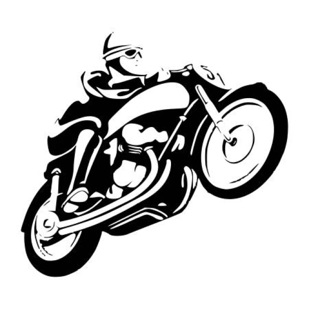 Naklejka na ścianę motocykl vintage 2333 - Wzór graficzny. Motocykl w ruchu, czarny kontur na białym tle