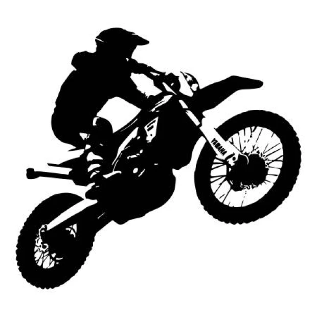 Naklejka na ścianę motocyklista 2319 - Wzór graficzny. Postać motocyklisty w skoku na motocyklu, w kolorze czarnym